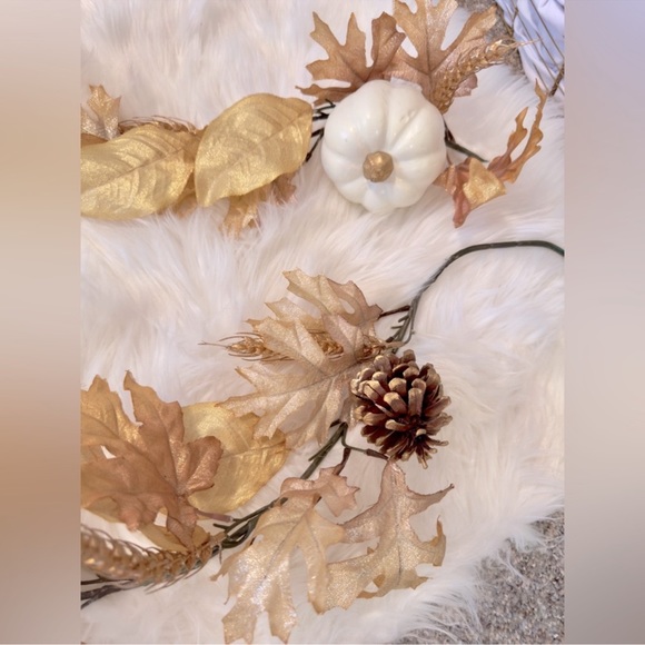 2 Champagne Gold Glitter Pine & Pumpkin Floral Sprays Christmas Tree Decoration - Picture 4 of 8